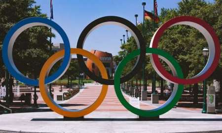 The picture shows the Rings of the Olympic Games.